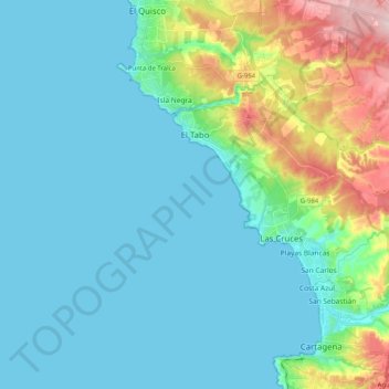 Mapa topográfico El Tabo, altitude, relevo