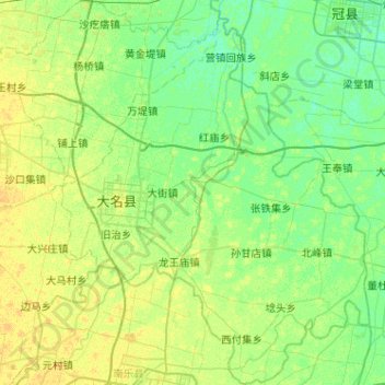 Mapa topográfico 大名县, altitude, relevo