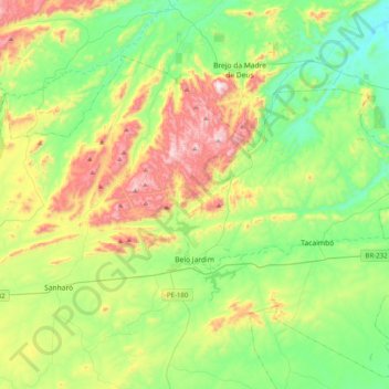 Mapa topográfico Belo Jardim, altitude, relevo