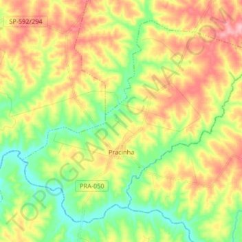 Mapa topográfico Pracinha, altitude, relevo