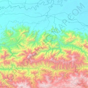 Mapa topográfico Puncak Jaya, altitude, relevo