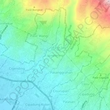 Mapa topográfico Ujungberung, altitude, relevo