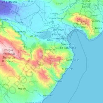 Mapa topográfico Barahona, altitude, relevo