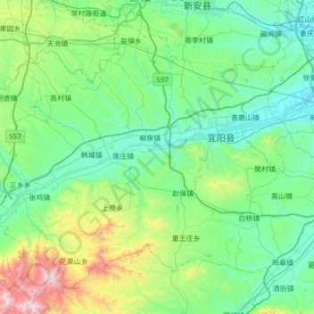 Mapa topográfico 宜阳县, altitude, relevo