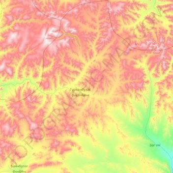 Mapa topográfico Гурванбулаг, altitude, relevo
