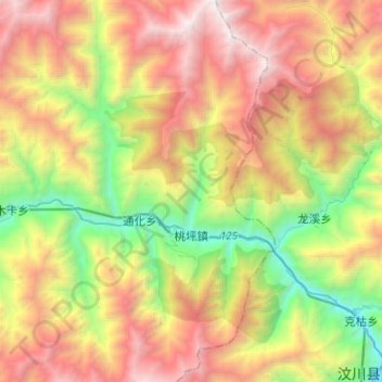 Mapa topográfico 桃坪镇, altitude, relevo