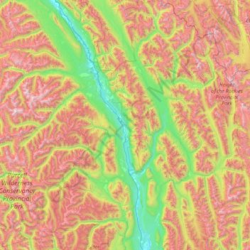 Mapa topográfico Area F (Columbia Lake/Windermere Lake), altitude, relevo