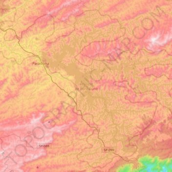 Mapa topográfico Represa de Paraibuna, altitude, relevo