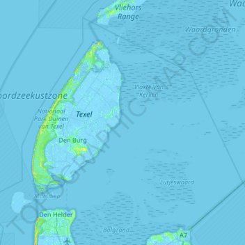 Mapa topográfico Texel, altitude, relevo