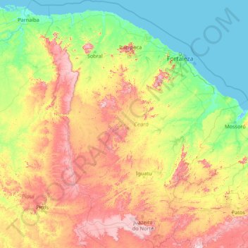 Mapa topográfico Ceará, altitude, relevo