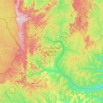 Mapa topográfico Parc national d'Odzala-Kokoua, altitude, relevo