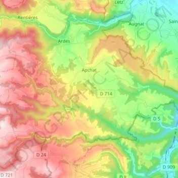Mapa topográfico Apchat, altitude, relevo