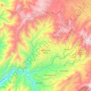 Mapa topográfico San Jose de Minas, altitude, relevo