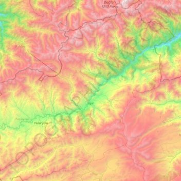 Mapa topográfico İspir, altitude, relevo