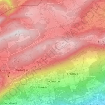 Mapa topográfico Tévenon, altitude, relevo