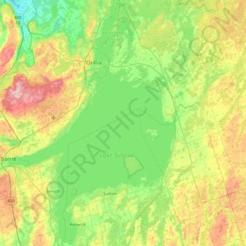 Mapa topográfico Lake Simcoe, altitude, relevo