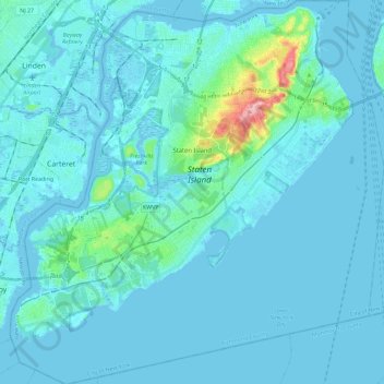 Mapa topográfico Staten Island, altitude, relevo