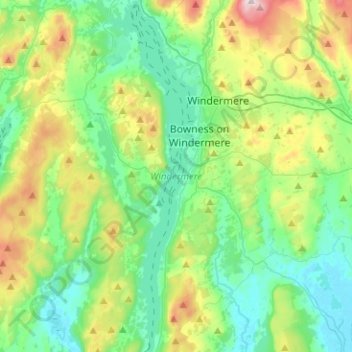 Mapa topográfico Windermere, altitude, relevo