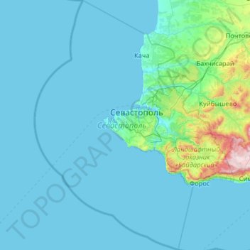 Mapa topográfico Sebastopol, altitude, relevo