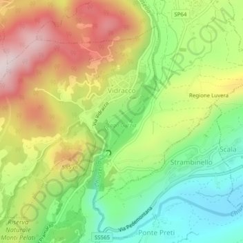 Mapa topográfico Vidracco, altitude, relevo