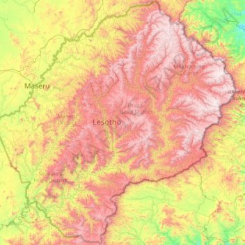 Mapa topográfico Lesoto, altitude, relevo