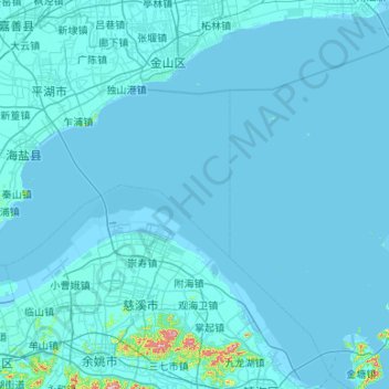Mapa topográfico 杭州湾, altitude, relevo