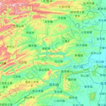 Mapa topográfico 石门县, altitude, relevo