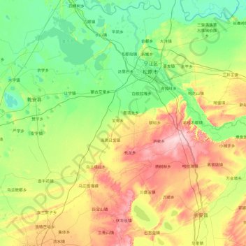 Mapa topográfico Qian Gorlos Mongol Autonomous County, altitude, relevo