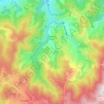 Mapa topográfico La Valla-en-Gier, altitude, relevo