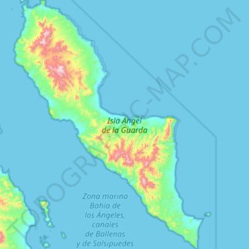 Mapa topográfico Isla Ángel de la Guarda, altitude, relevo