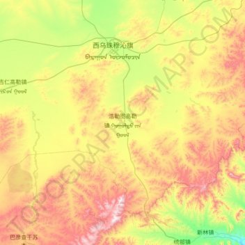 Mapa topográfico 浩勒图高勒镇, altitude, relevo