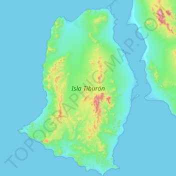 Mapa topográfico Tiburon Island, altitude, relevo