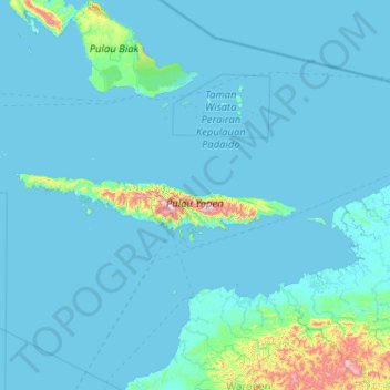 Mapa topográfico Kepulauan Yapen, altitude, relevo