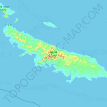 Mapa topográfico Tagula Island, altitude, relevo