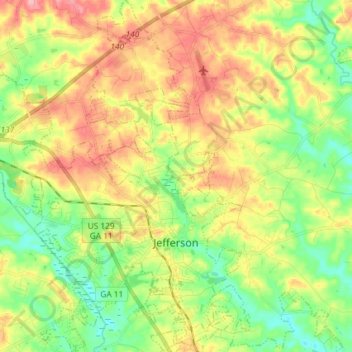 Mapa topográfico Jefferson, altitude, relevo