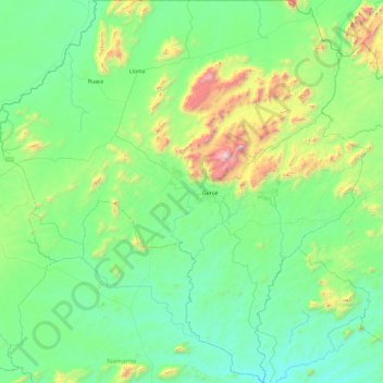 Mapa topográfico Gurué, altitude, relevo