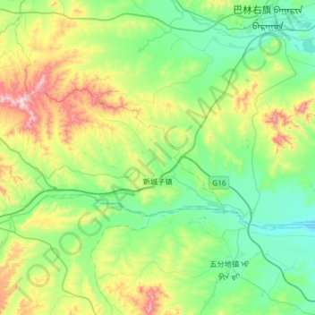 Mapa topográfico 新城子镇, altitude, relevo
