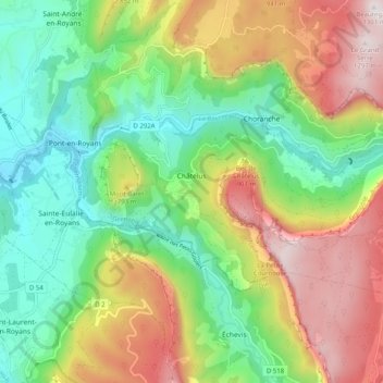 Mapa topográfico Châtelus, altitude, relevo