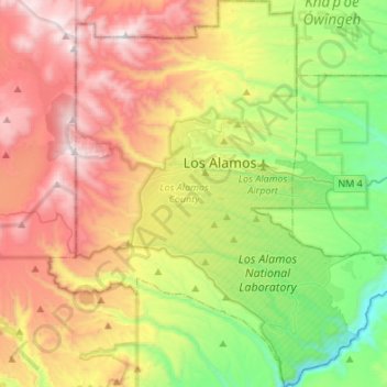 Mapa topográfico Los Alamos County, altitude, relevo