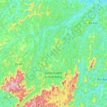 Mapa topográfico Governador Lindenberg, altitude, relevo
