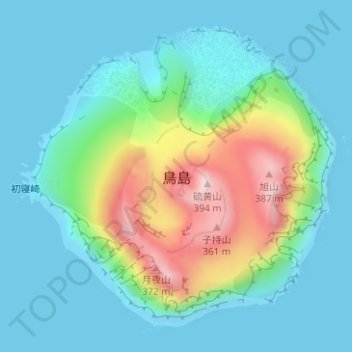 Mapa topográfico 鳥島, altitude, relevo