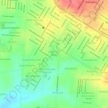 Mapa topográfico Jardim das Águas, altitude, relevo
