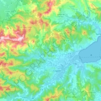 Mapa topográfico Grimaud, altitude, relevo