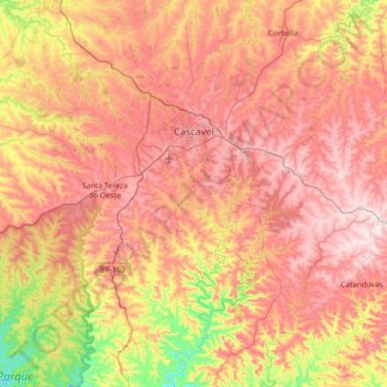 Mapa topográfico Cascavel, altitude, relevo