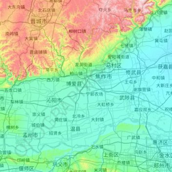 Mapa topográfico 焦作市, altitude, relevo