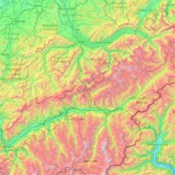 Mapa topográfico Berner Alpen, altitude, relevo