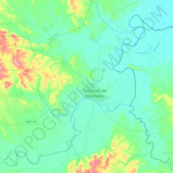 Mapa topográfico Tanquián de Escobedo, altitude, relevo