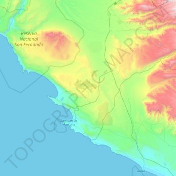 Mapa topográfico Marcona, altitude, relevo