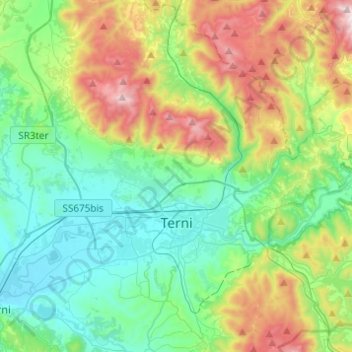 Mapa topográfico Terni, altitude, relevo