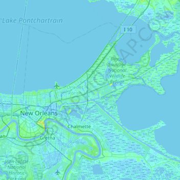 Mapa topográfico Orleans Parish, altitude, relevo